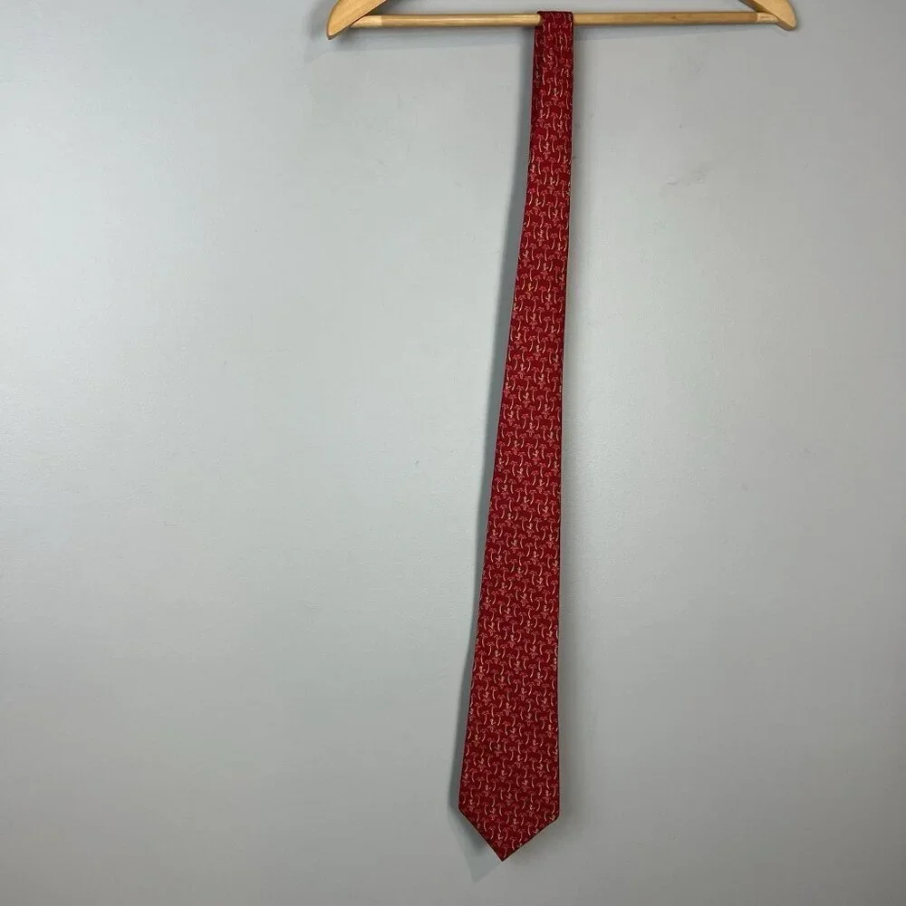 Salvatore Ferragamo Hula Girl Palm Tree‎ Silk Necktie Tiki Tie Pink Red